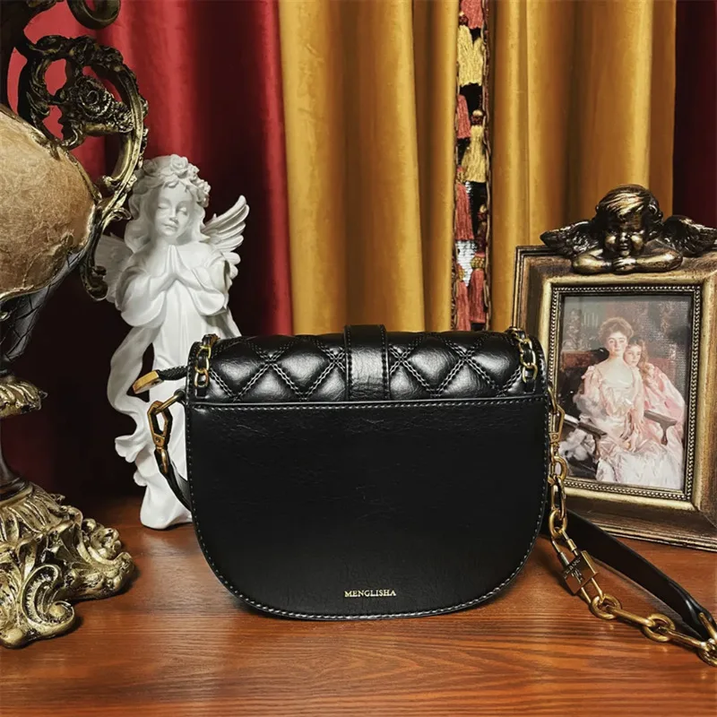 Luxurious Fashion Rhombus Chain Saddle Handbag Women's Bag 2023 New Vintage Leather Versatile One-shoulder Satchels Sac