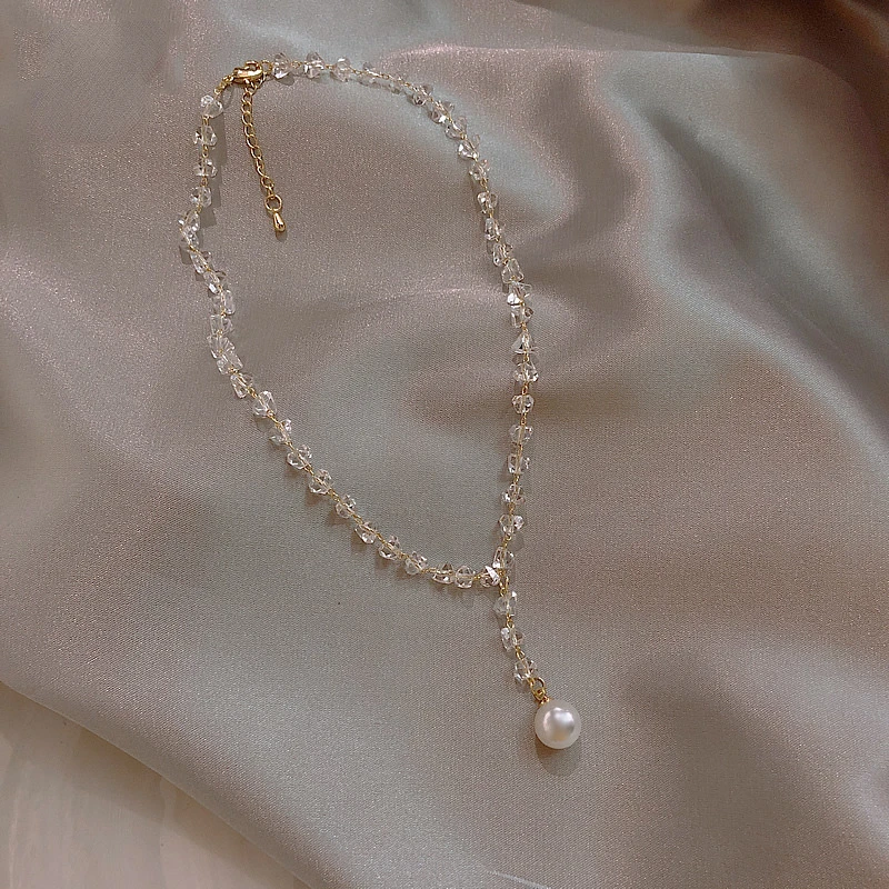 

2022 new fashion shiny crystal necklace sexy Pearl Pendant Necklace South Korean women's neck jewelry trendy short necklace