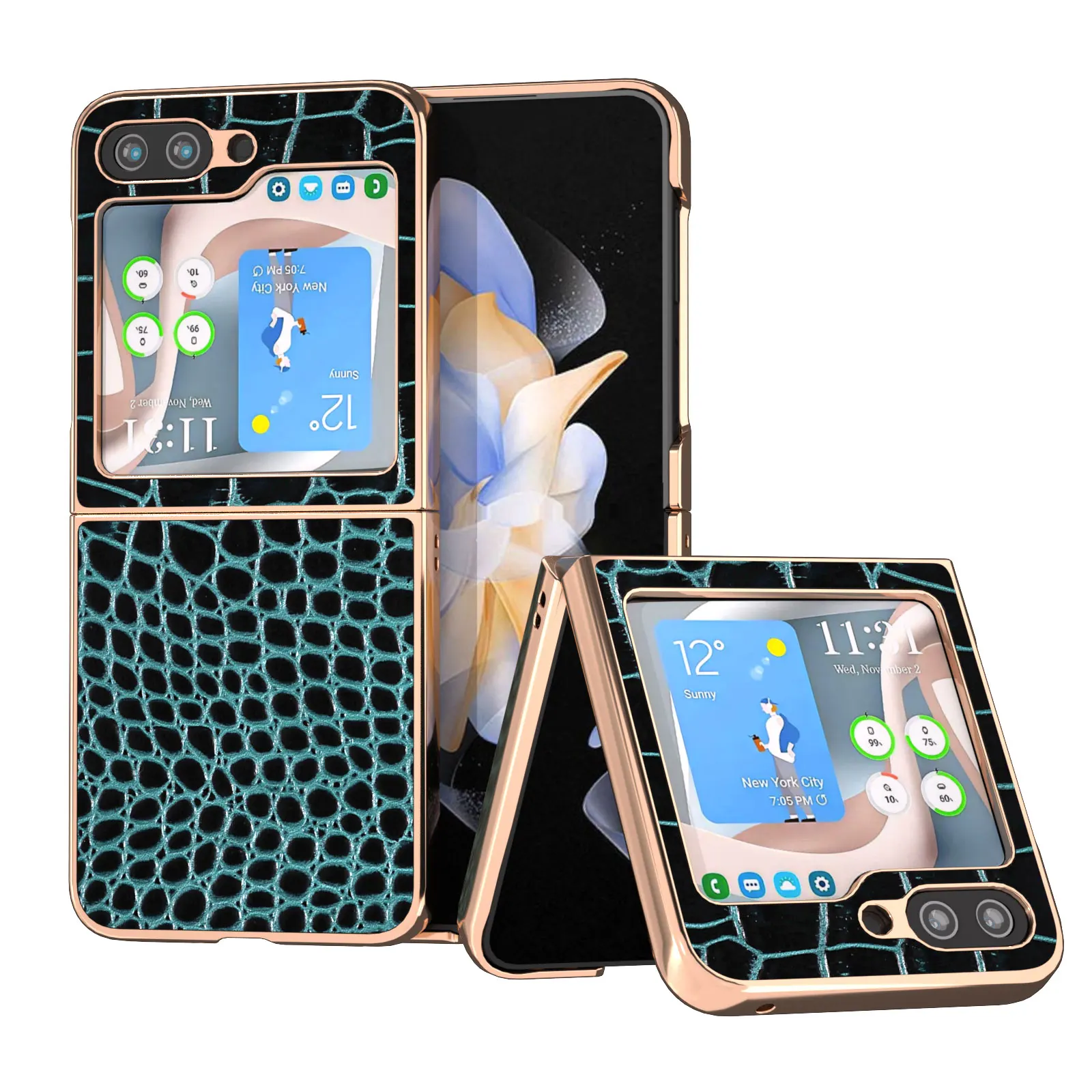 

Genuine Leather Case For Samsung Galaxy Z Flip 5 4 3 Flip5 Flip4 Alligator Crocodile Grain Glossy Electroplated Frame Back Cover