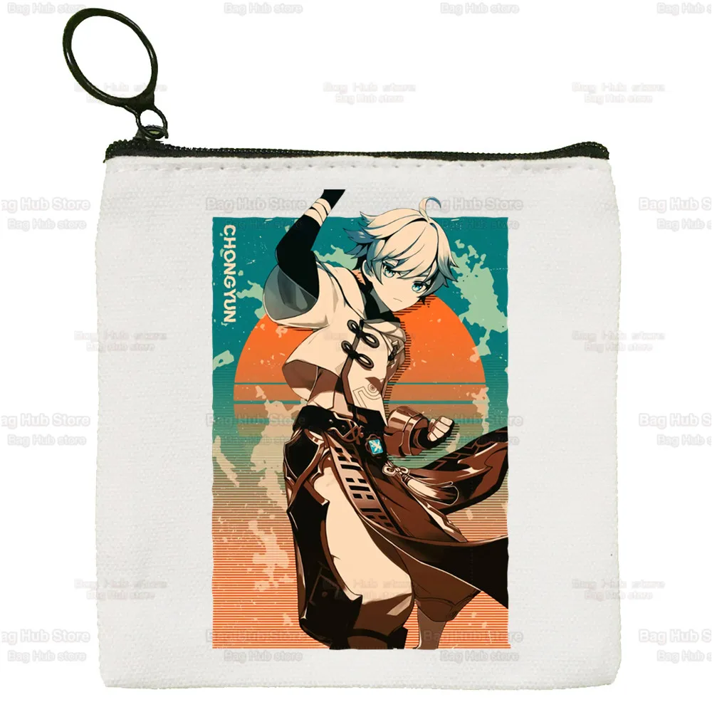 Genshin Impact Canvas Xiao Venti Hu Tao Coin Purse Female Cute Simple Zhong Li Raiden Shogun Coin Mini Zipper Card Bag