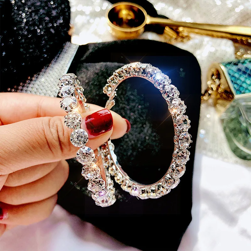 

European and American Fashion Big Earrings Bright Diamond Zircon Crystal Women's Party Wedding Exaggerated Luxury Jewelry