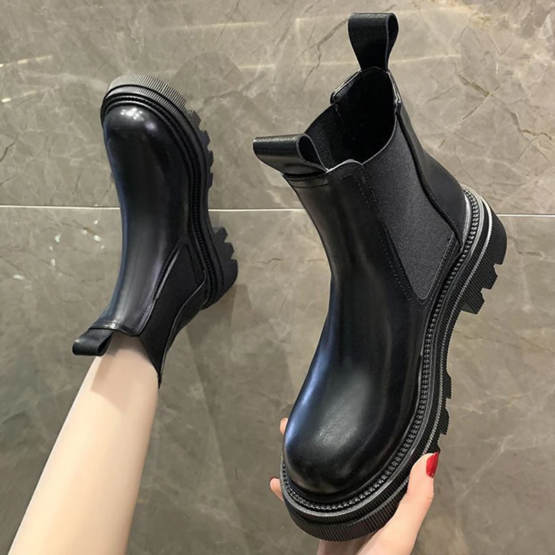 

Rimocy 2022 Spring Summer Platform Ankle Boots Women Waterproof Non-slip Chelsea Boots Woman Pu Leather Thick Bottom Botas Mujer