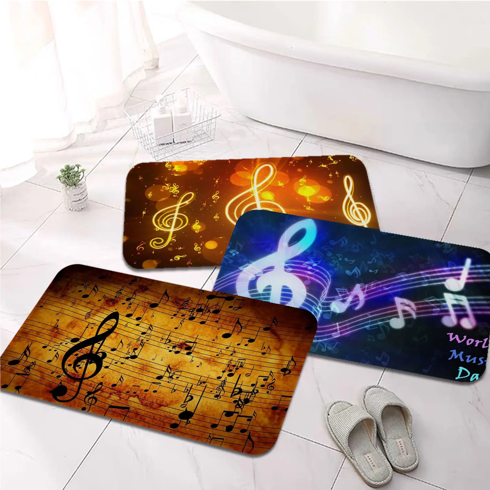 

Music Notes Entrance Door Mat Anti-slip Absorb Water Long Strip Cushion Bedroon Mat Bedside Area Rugs