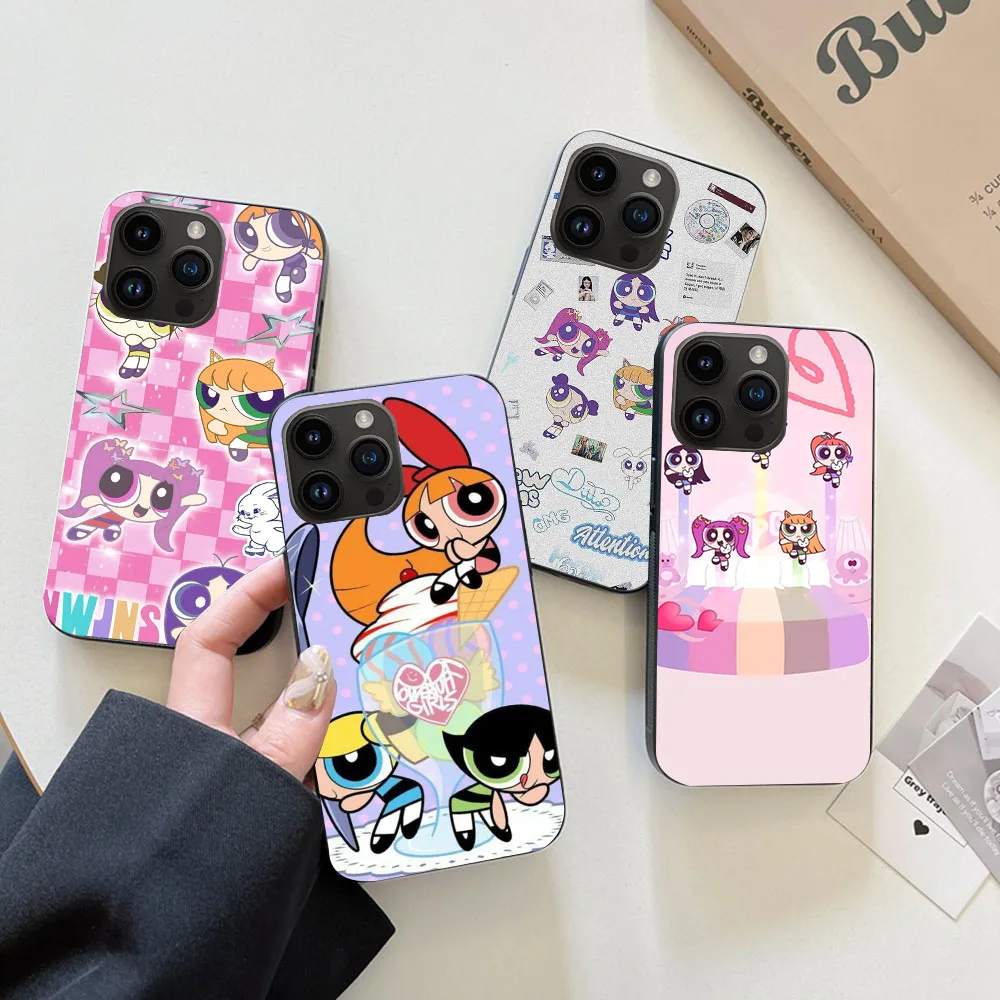 WAA-5 Cute Powerpuff Girl Black Flexible TPU Case For Samsung A22 25 30 31 32 33 35 41 50 51 52 53 54 55 70 71