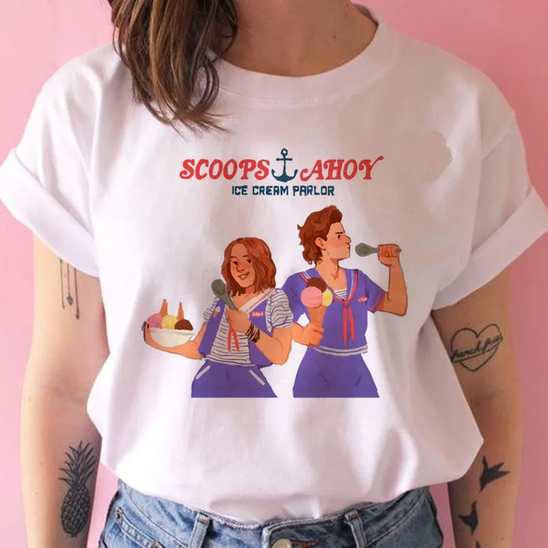 

Stranger Thing Graphic Tees Harajuku Vintage Shirts for Women Street Style Cotton O-neck Casual Y2k Tops Kawaii Clothes Summer