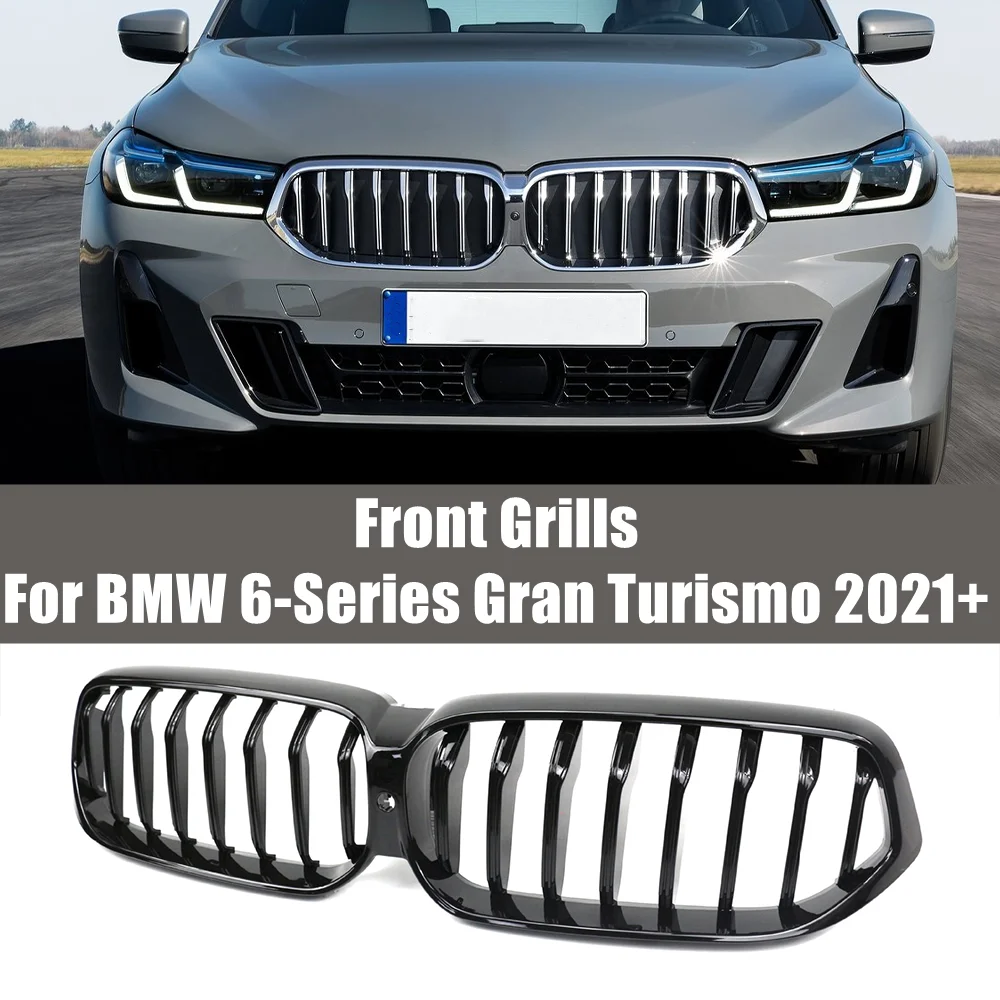 Передняя сменная решетка радиатора для BMW 6-Series GT Gran Tour 2021 + 630i 640i 650i, глянцевая черная однолинейная радиаторная решетка