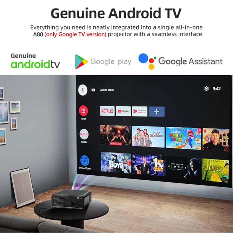 Фото Проектор EGOBAS A80 1080P с автофокусом Android TV, оригинальный портативный смарт-проектор Google Play 4K Wifi Bluetooth HDR с автофокусом №5