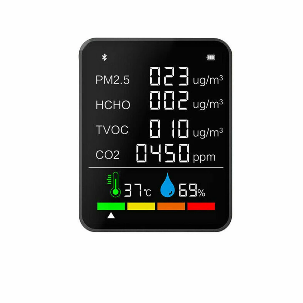 

1PC Air Quality Monitor 6 In 1 LCD CO2 Meter Temperature Humidity Detector Air Quality Monitor Test Meters Detectors