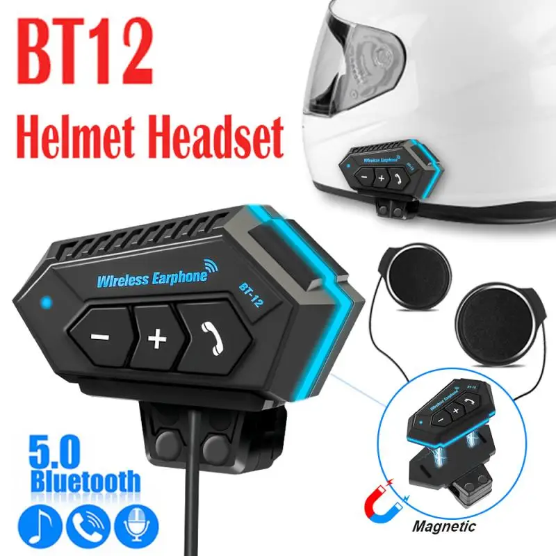 

New BT12 Motorcycle Helmet Headset Handsfree call Kit Stereo Anti-interference Waterproof Music Player Speaker Wireless Earphone