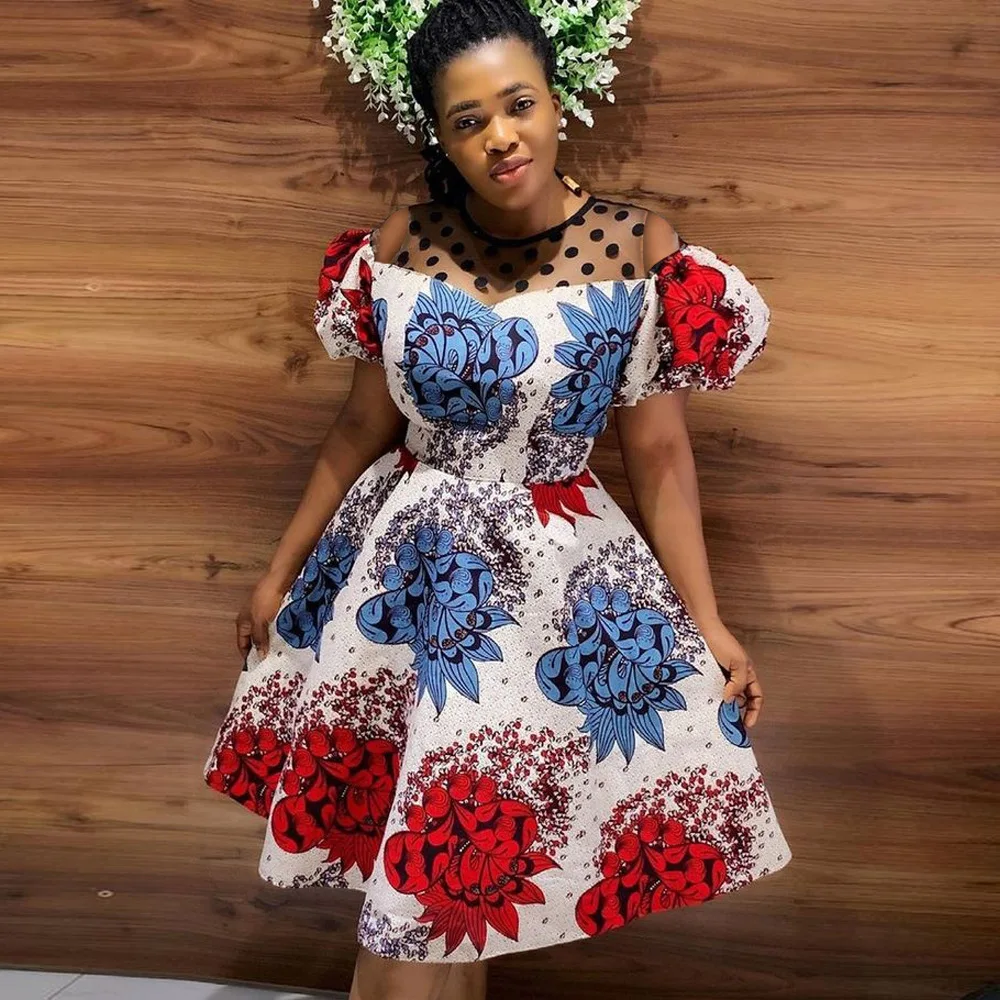 

MD African Clothes For Women Traditional Ankara Dashiki Print Boho Dresses Wedding Party Birthday Gown Plus Size Tutu Dress 2022