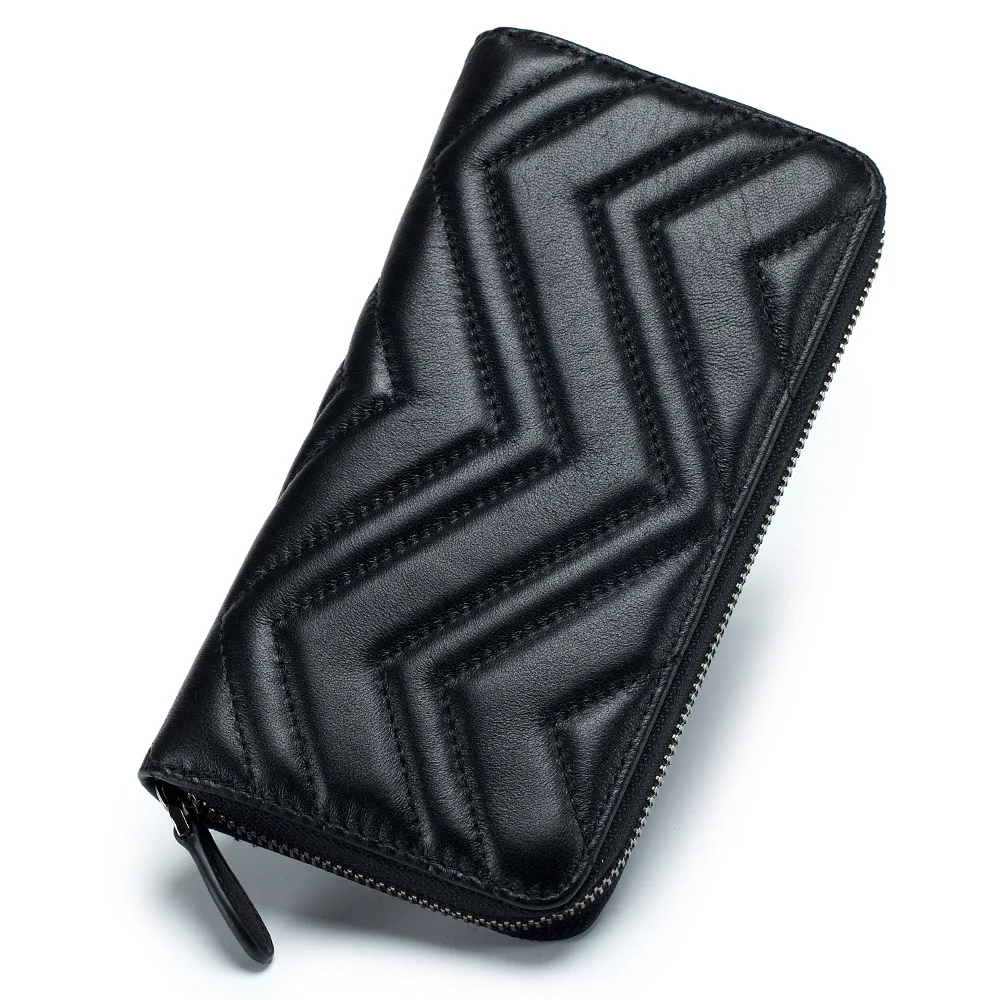 Genuine Leather Long Wallets for Woman Luxury Sheepskin Quilted Diamond Female Purse Large Capacity Business Credit Card Holder