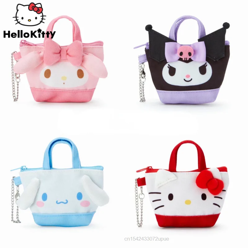 Sanrio Hello Kitty Mini Canvas Wallet Pendant Bags Cute Small Handbag Y2k Student Cartoon Purses Women Earphone Coin Storage Bag