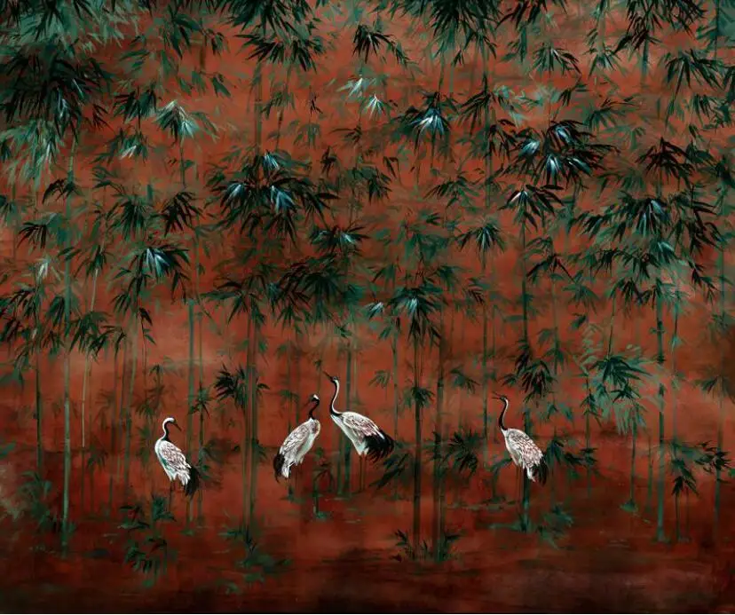 Шелковые обои Beibehang, бамбуковый лесной журавль, ретро-стиль