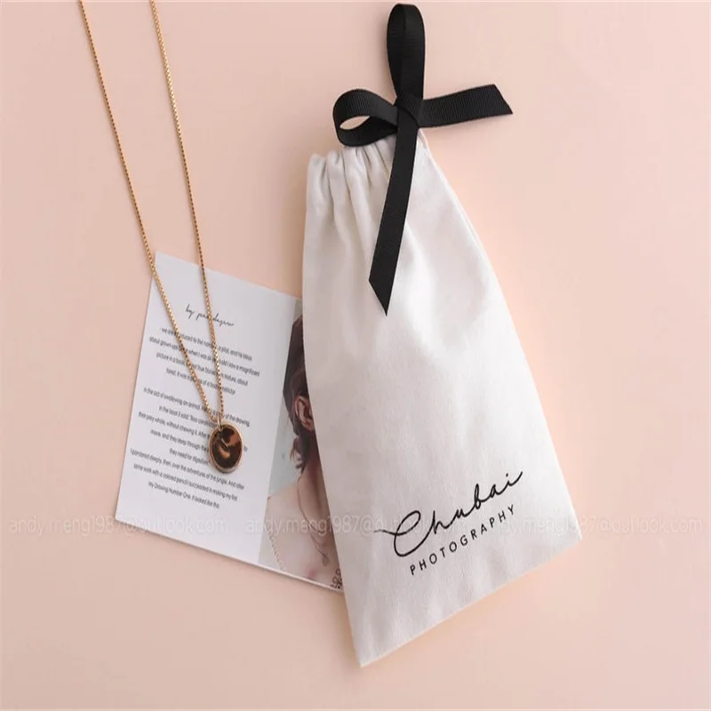 

Wholesale 500pcs Hand Made small Custom Logo Jewelry Gift Pouches With fannel Gift Bags for necklace Ring Packaging