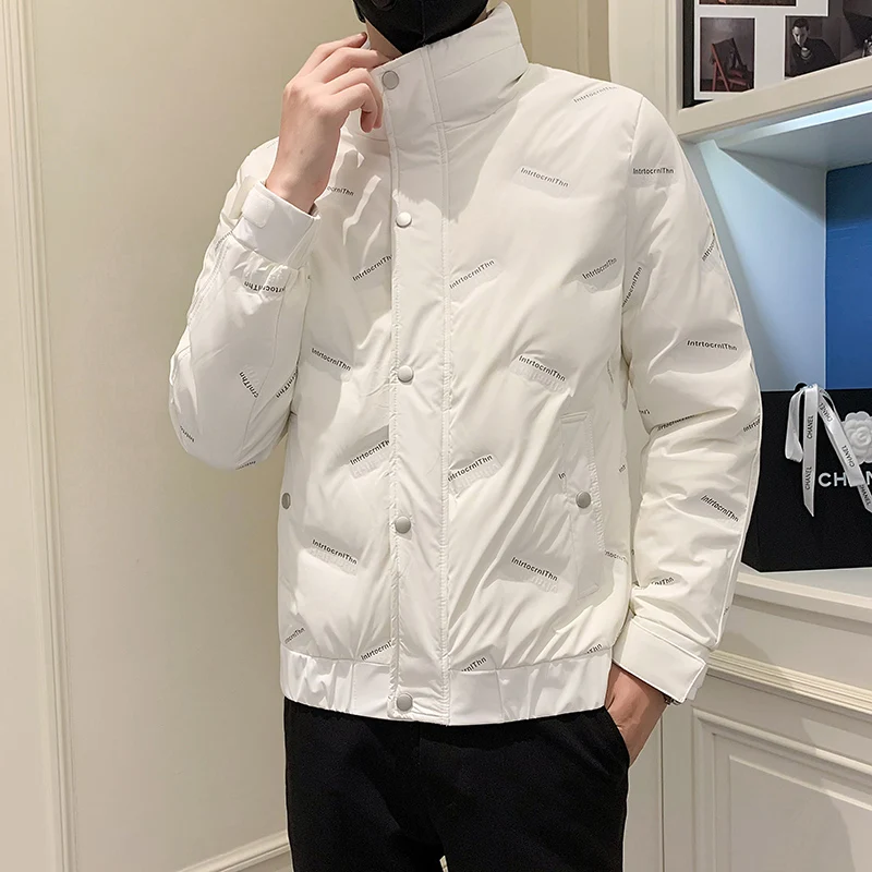 Winter Letter Print Men's Down Jacket Thick Warm Parkas Lapel Casual Business Social Duck Down Coat Streetwear Men Clothing 2022