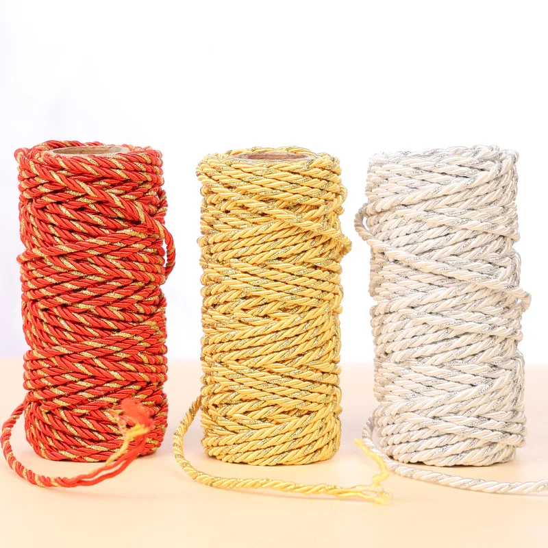 

15m/roll 3mm 3 Line Twisted Polyester Cords Gold Silver Red Curtain Decor Rope String Twine Christmas Decoration Gift Wrap Cord