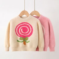 baby girls knitted sweater 2022 autumn winter kids mink velvet warm print long sleeve tops toddler childrens pullover knitwear