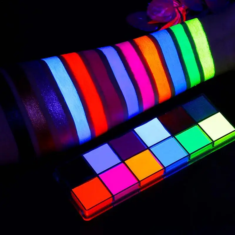 

12 Colors UVGlow Paint Fluorescent Neon Oil Face Body Paint Palette For Halloween Party Fancy Dress Kid Cosplay Makeup Paint Oil