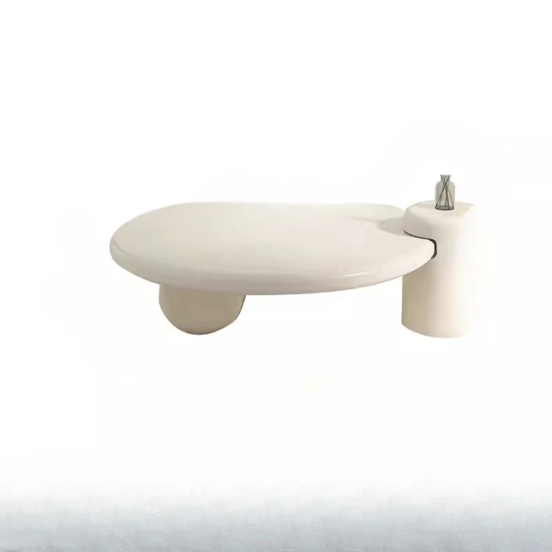 

Minimalist round White Cream Style Tea Table Minimalist Creative Design Sense Artistic Living Room Tea Table