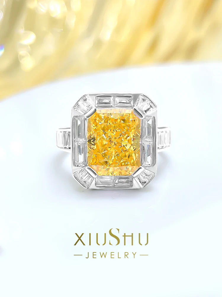 

Прямоугольное красочное бриллиантовое серебряное бриллиантовое кольцо, инкрустированное импортным высокоуглеродистым бриллиантом универсальное Премиум-качество