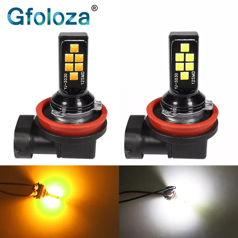 

Gfoloza H8 H11 LED Car Fog Lamp White Yellow LED Bulbs For Auto DRL Front Fog Lights 3030 SMD DC12-24V 3000K 6000K 2Pcs