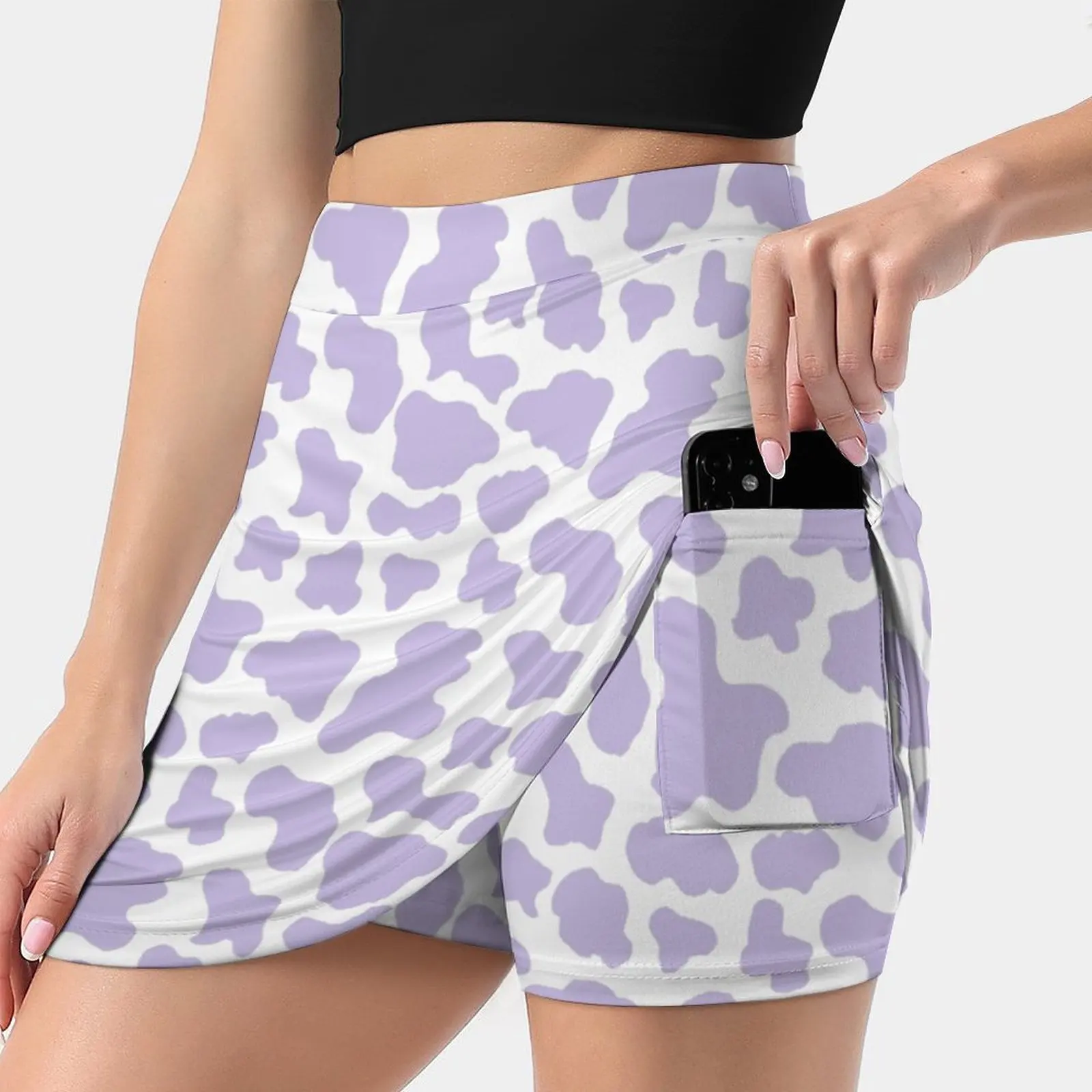 Pastel Purple Cow Print Aesthetic Pattern Trending Fashion Skirt Summer Printed Women Sport Skirts Double-Layer Athletic