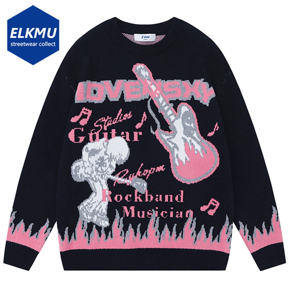 

2023 Men Hip Hop Streetwear Sweater Black Harajuku Oversized Knitted Sweater Pullver Knitwear Man Casual Fashion Loose Sweater