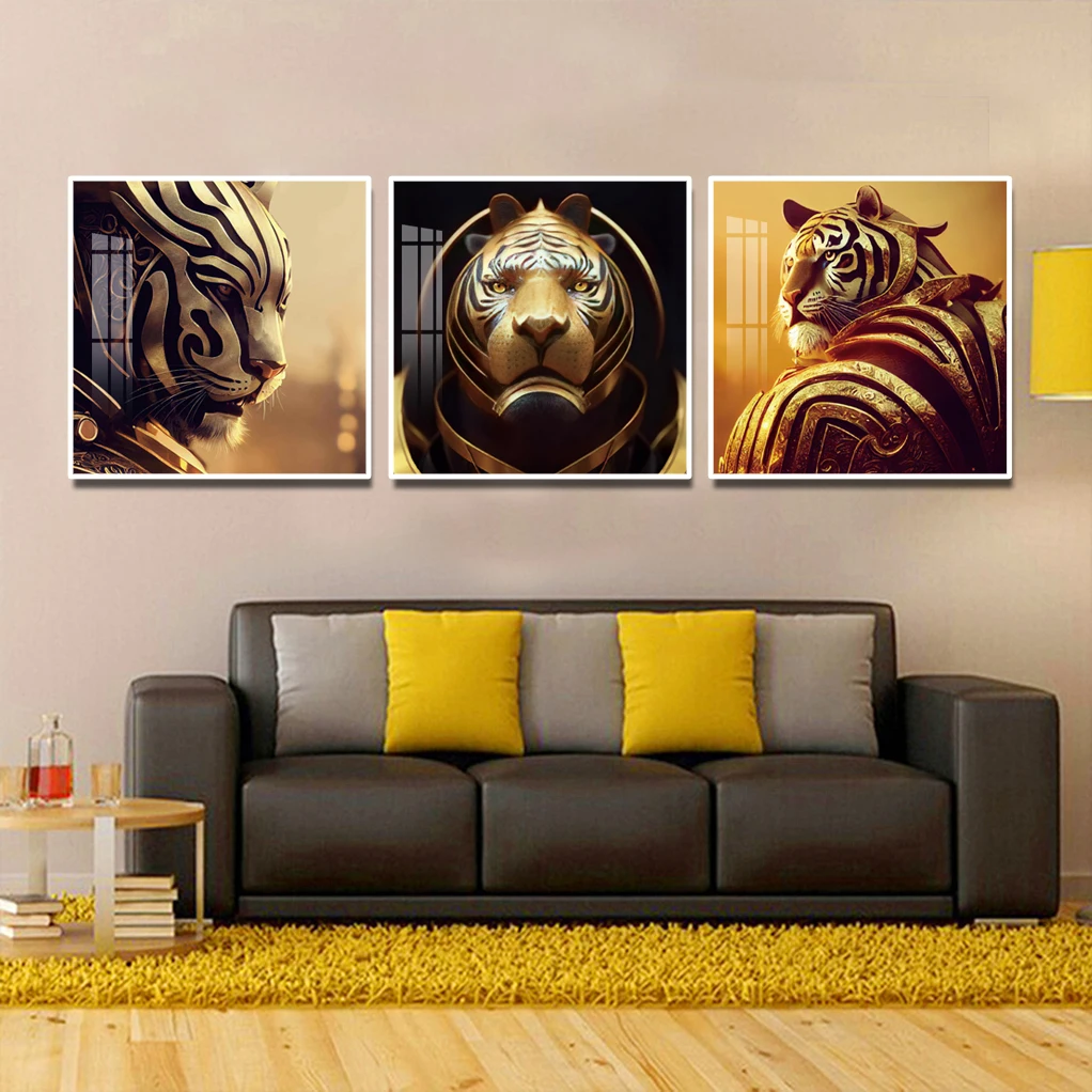 

Golden tiger mechanical tiger Canvas Poster Painting Print Wall Art Pictures for Living Room Home Decor