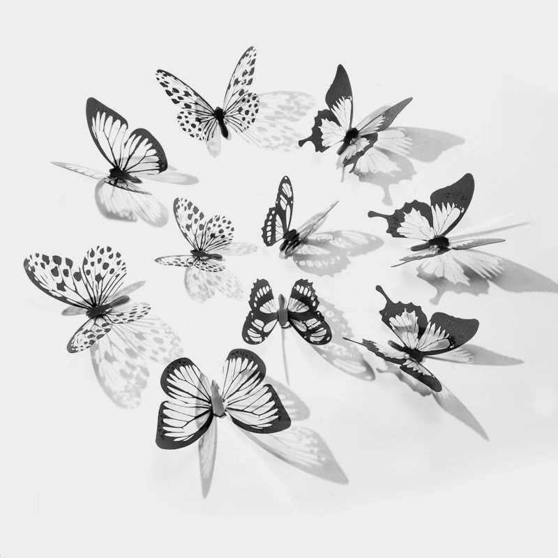 

18pcs/lot Black White 3D Butterfly Wall Stickers Wedding Decoration Bedroom Living Room Art Wall Butterflies Decals Home Decor