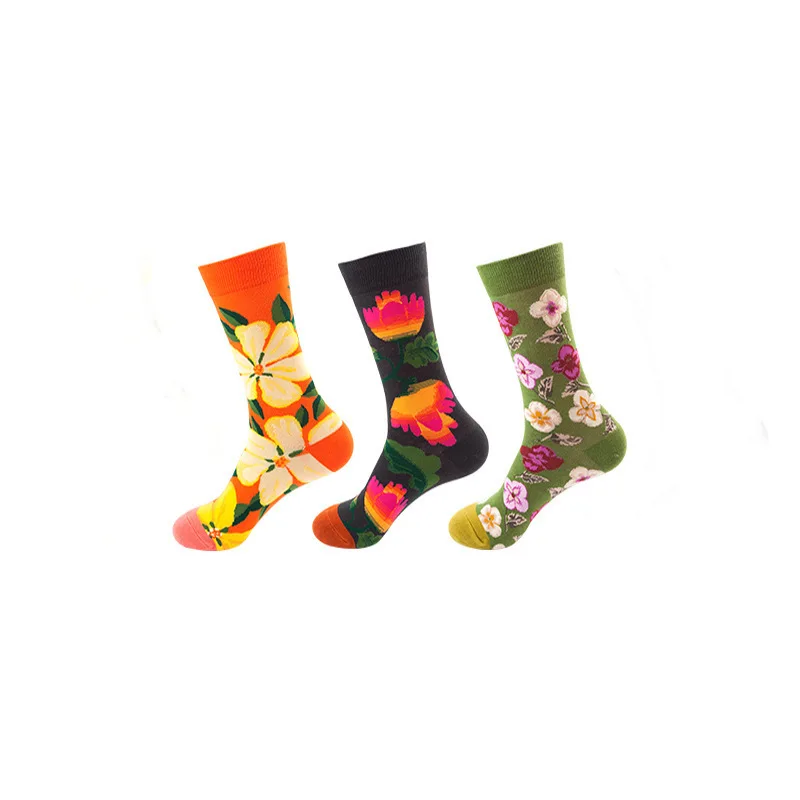 Хит продаж носки средней длины с цветочным бутоном для мужчин и женщин на осень