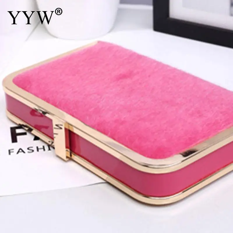 Elegant Velvet Women Handbag Metal Frame Square Shoulder Storage Bag for Cocktail Party Classic Lady Solid Color Clutch Purses