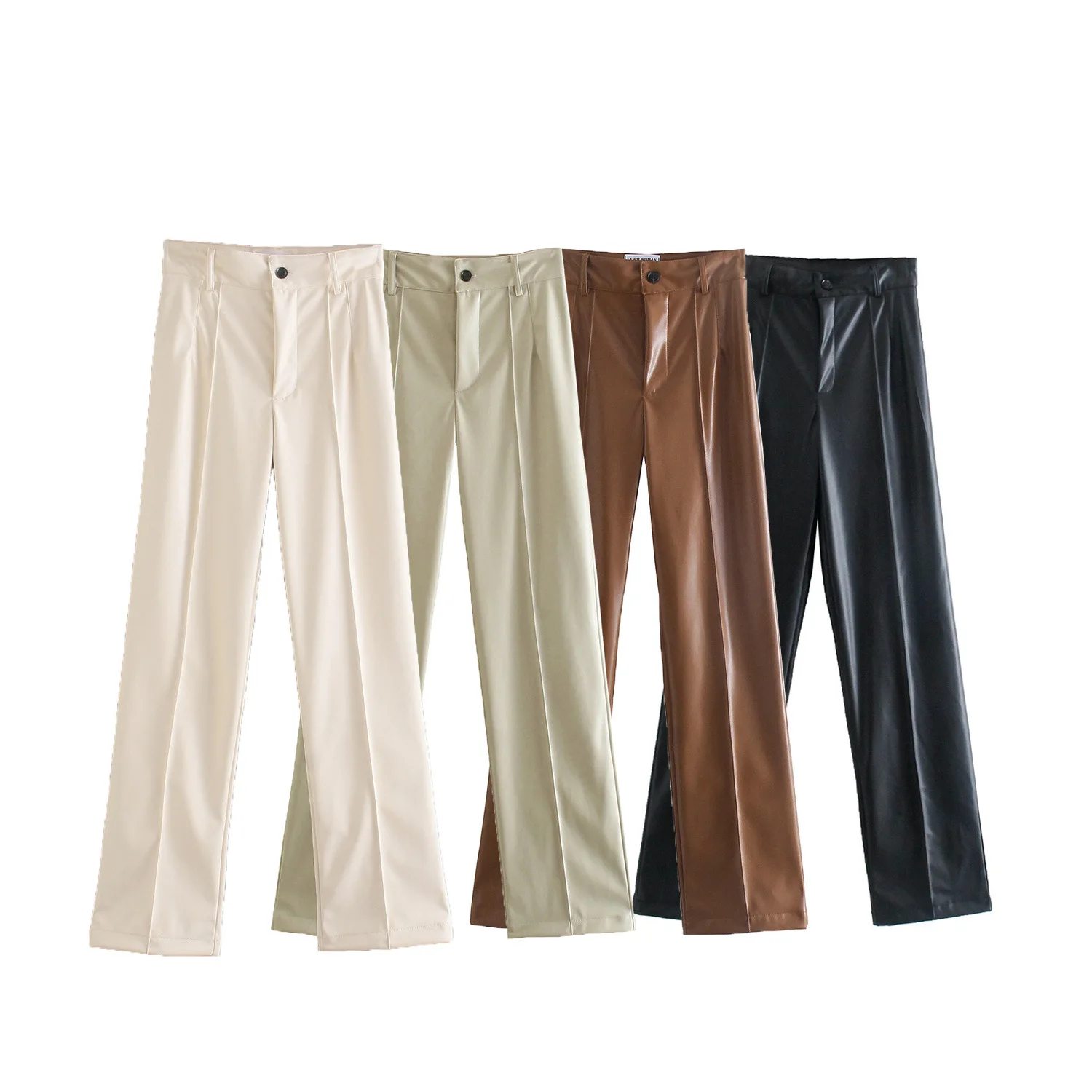 

Women's High-waist Faux Leather Straight-leg Pants PU Faux Leather Fashion Street Zipper Cuffed Women's Pants Mujer traf