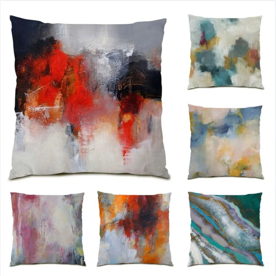 

Pillowcase Decorative Painting Polyester Linen Artistic Ornamental Pillows for Cushion Cover Living Room Velvet Colorful E0057