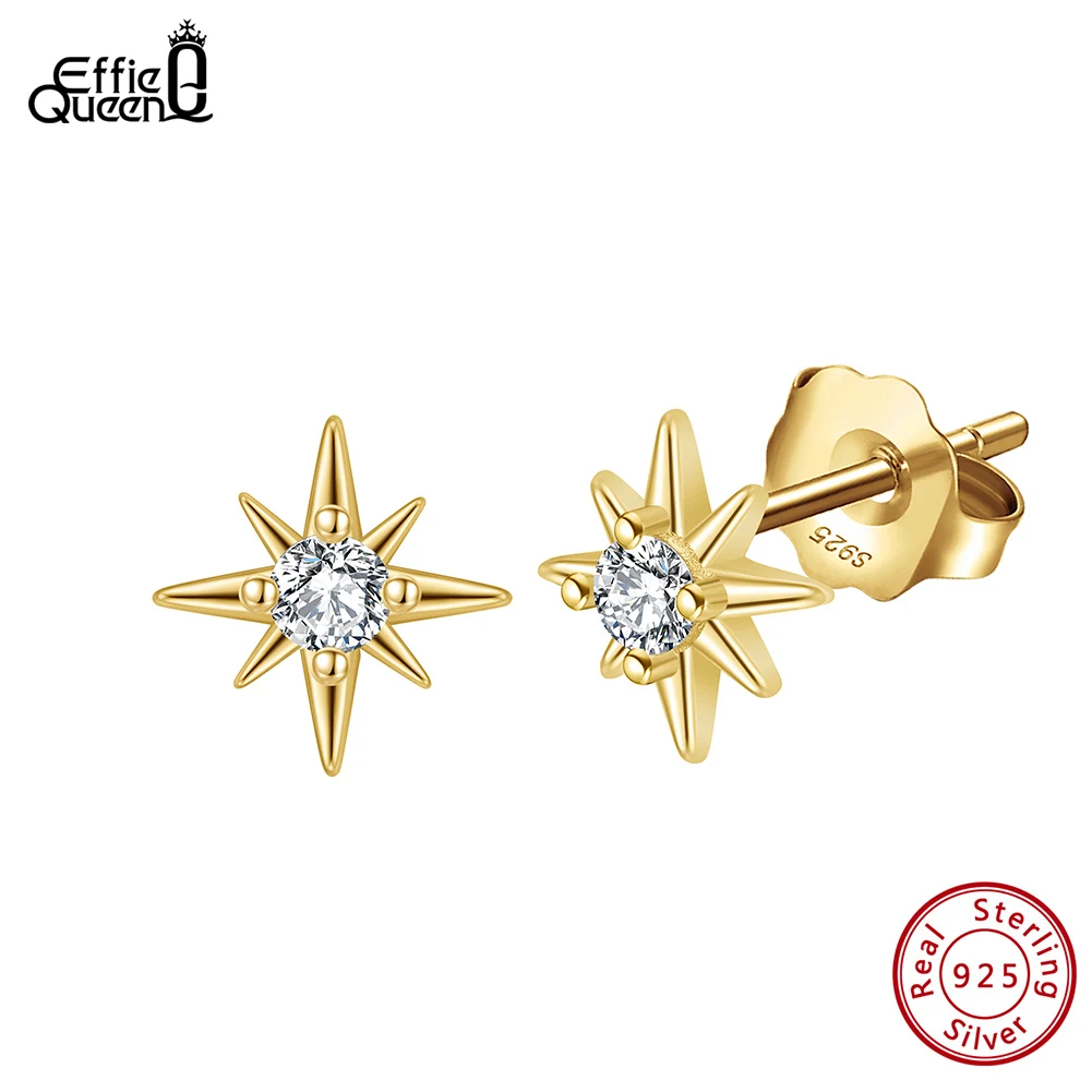 Серьги-гвоздики Effie Queen ручной работы из 14-каратного золота 925 пробы со звездами и