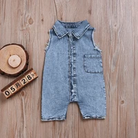 childrens clothing new trend childrens jumpsuits lapel sleeveless denim trousers designer clothes kids clothing for girls