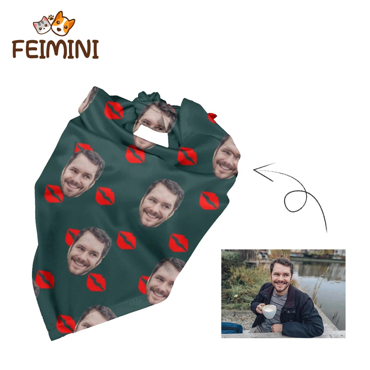 

Модный треугольный шарф для самостоятельной сборки FEIMINI, с изображением лица и красных губ, аксессуары для кошек и собак
