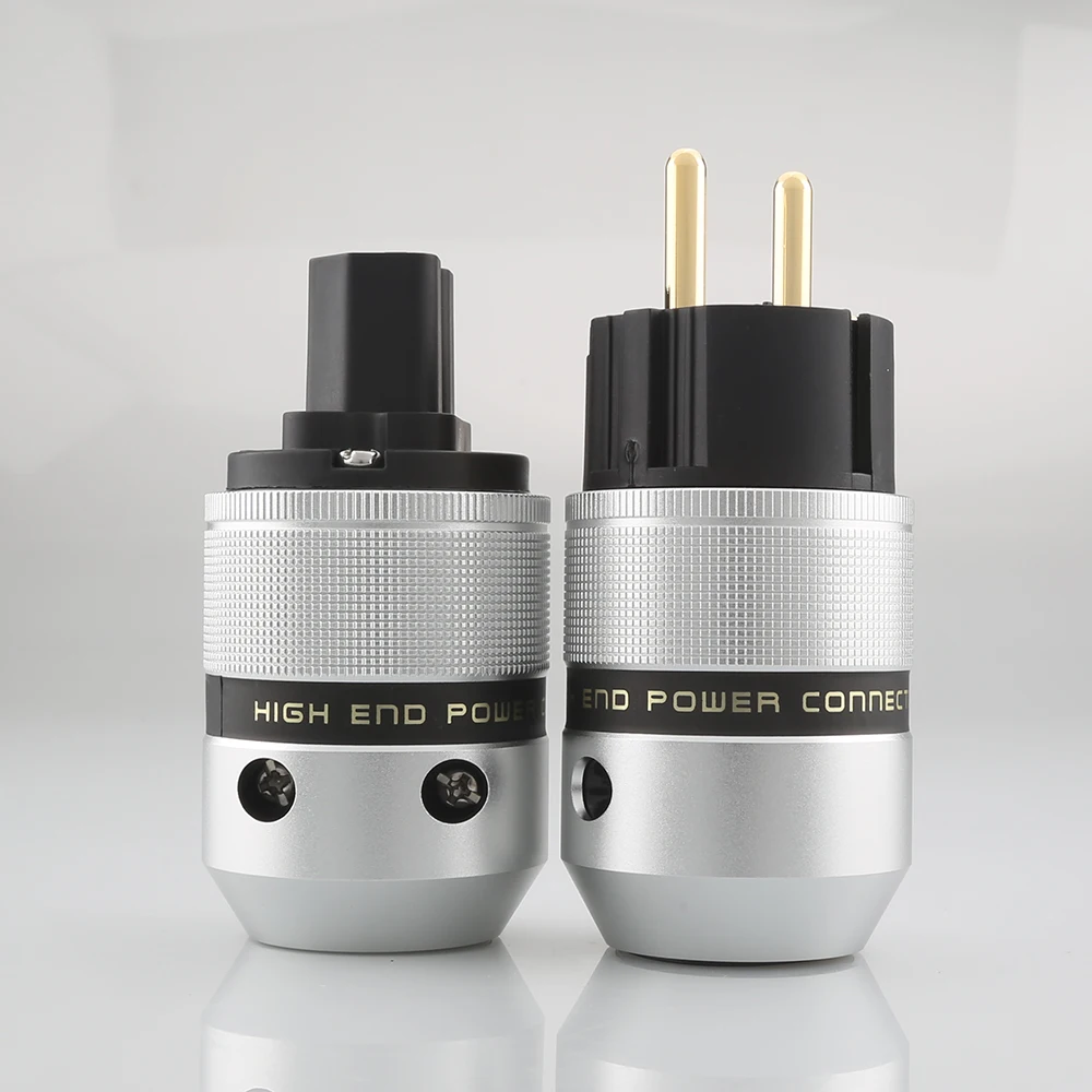 

High Quality 1pair Hi End Audio Aluminum Gold Plated Schuko Power Plug Connector+IEC Female Plug