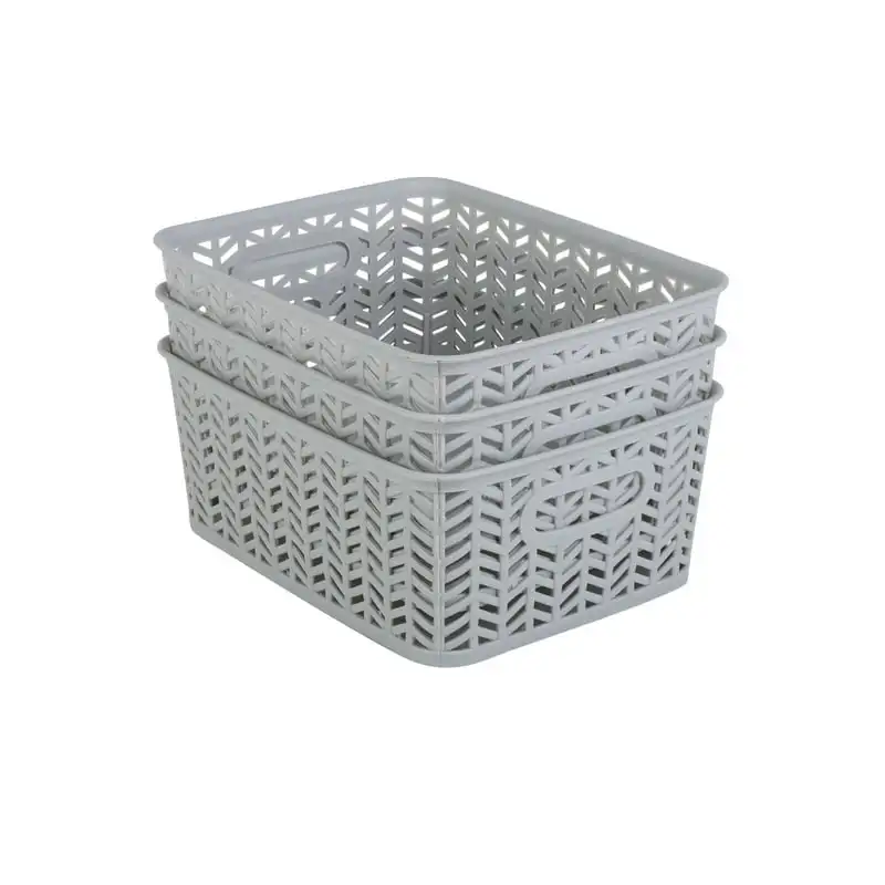 

Pack Small Herringbone Plastic Storage Basket In Grey