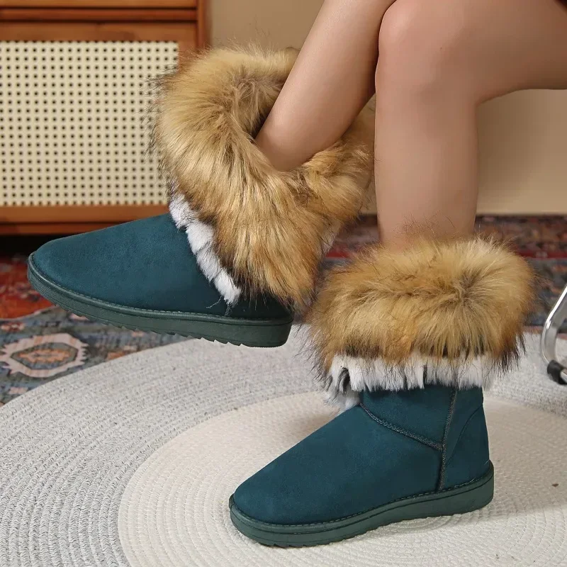 

Женские ботинки без шнуровки, теплые ботинки из флока с круглым носком, на низком каблуке, с плюшевой подкладкой, разные цвета, обувь для снега, 2023
