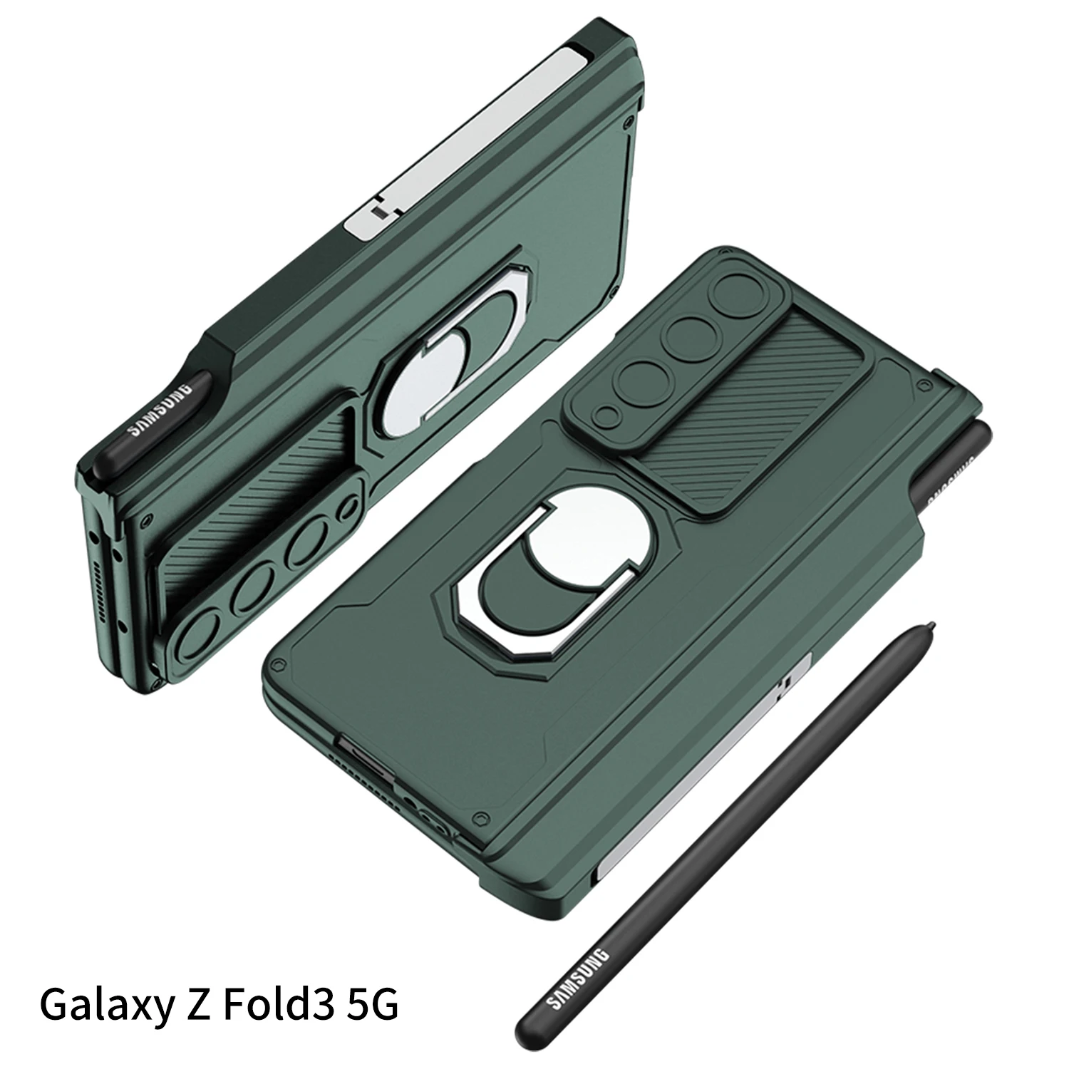 GKK Armour Magnetic Hinge Case For Samsung Galaxy Z Fold 3 5G With Glass Film Pen Holder Stand Cover For Galaxy Z Fold3 Case images - 6
