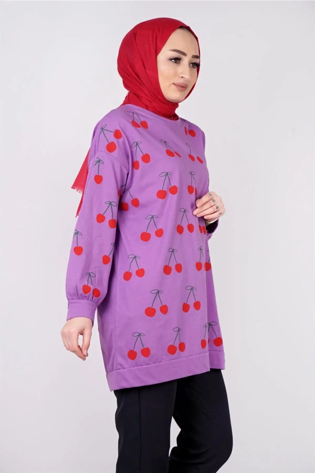 

Women Pattern Purple Sweater Cherry Women Muslim Sweater
