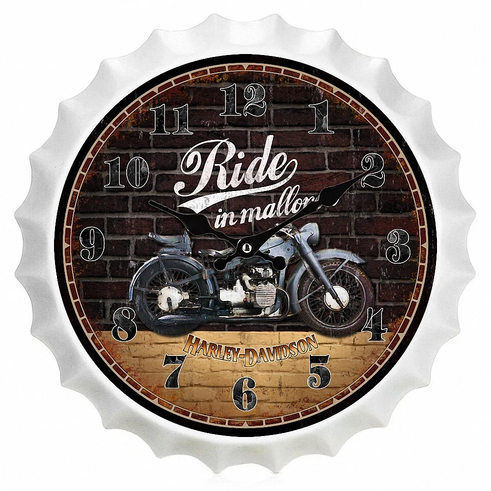 

Retro Style Beer Wall Clock, Antique Round Decorative Metal Hanging Wall Clock Large Beer Bottle Cap for Man Den Game Room Watch