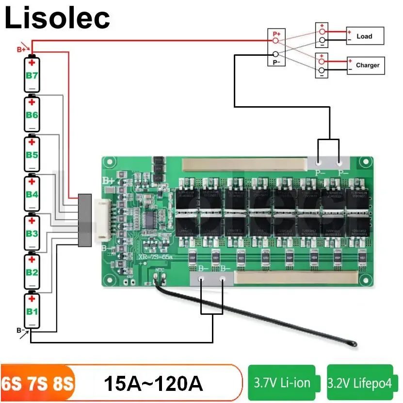 

BMS 6S 7S 8S Balanced Charge Discharge Protection Board Equalizer with NTC Common Port for 24V 18650 Lithium Battery Pack E-bike