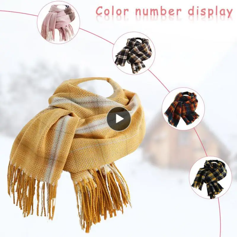 

Plaid Scarf Women Men Unisex 2021 New Autumn Winter Cashmere Tassel Knitting Warm Blanket Plaid Shawl Wraps Daily Wear