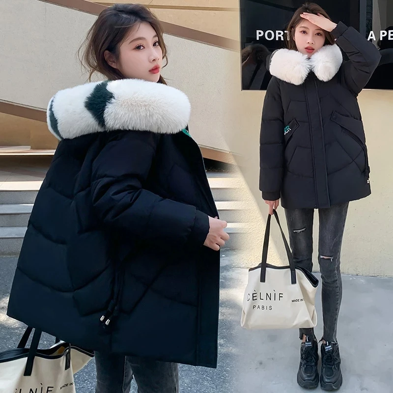 Female Warm Thicken Cotton Coat Winter Hooded Outwear 2022 New Women Winter Parkas Coat Korean Fur Collar Cotton Padded Jacket