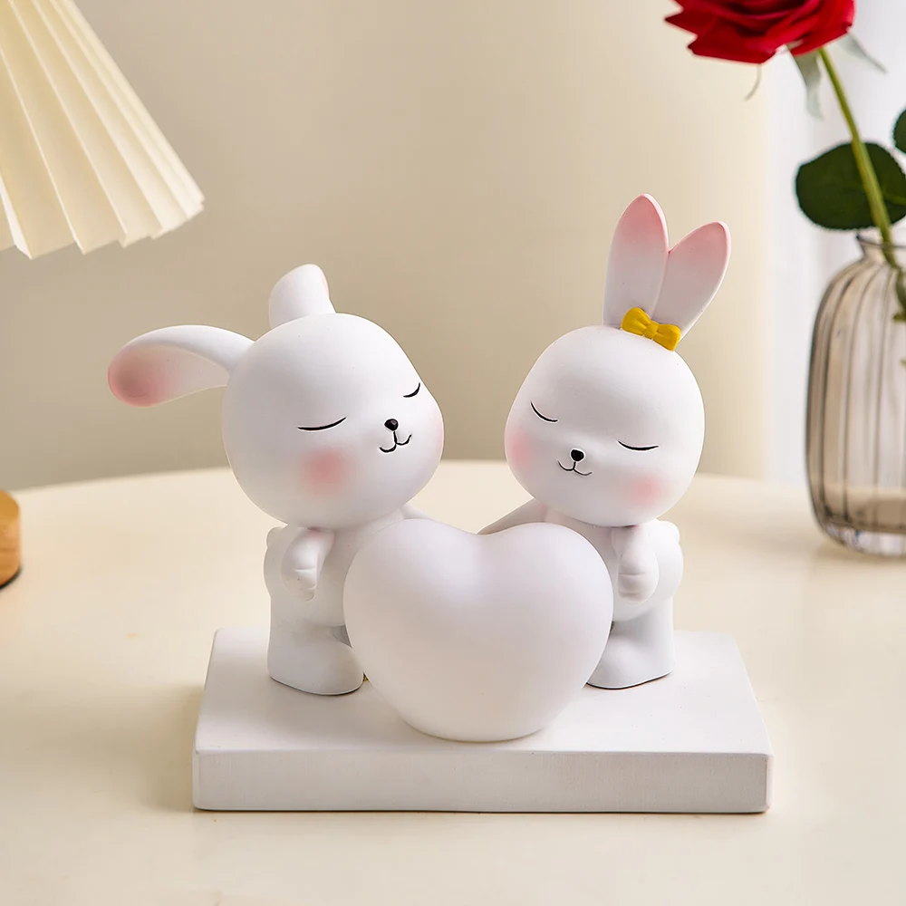 

Unique Home Decoration Cute Rabbit Heart Sculpture and Figurines Living Room Decor Little Bunny Bedside Lamp Desk Ornament Craft