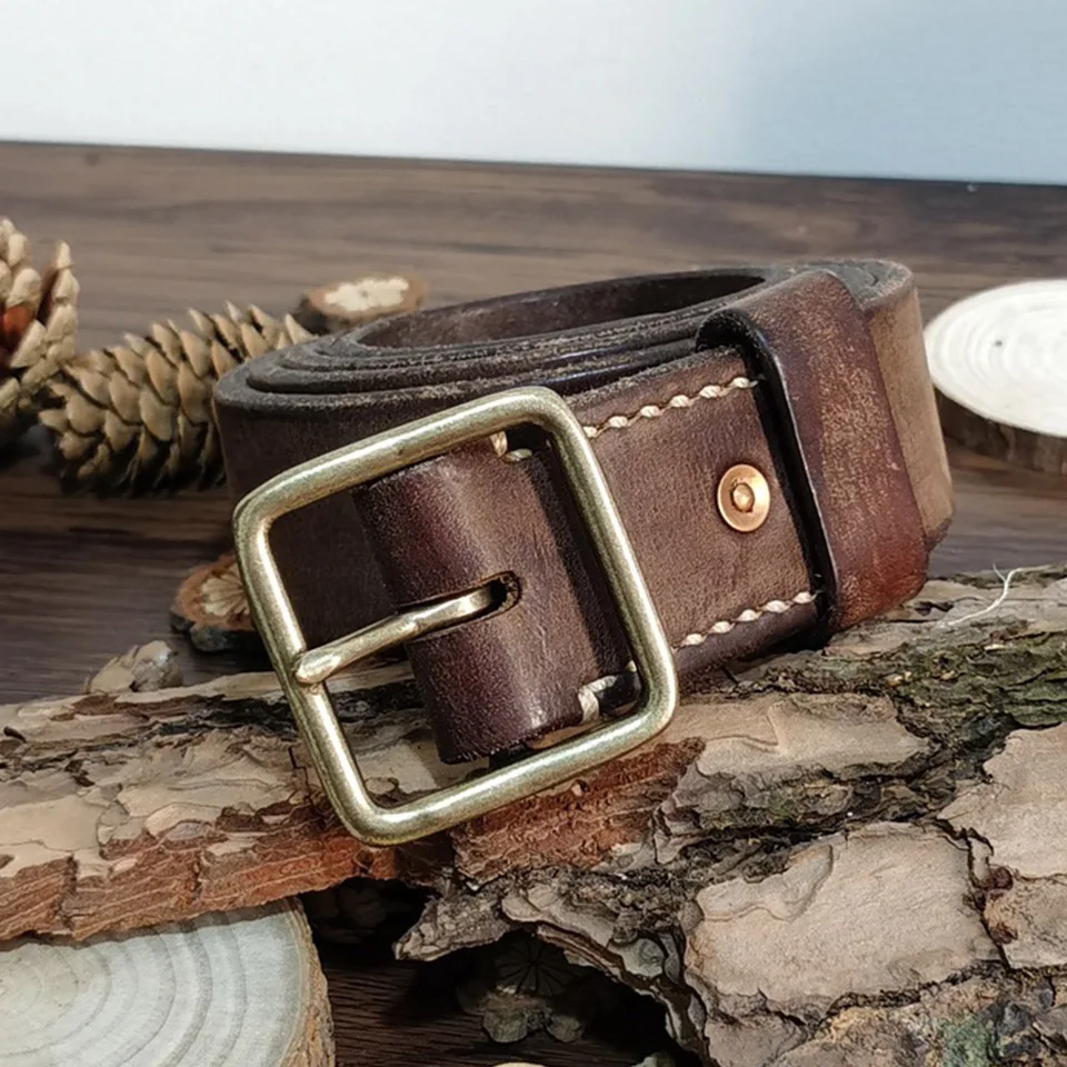 Trendy New Widened And Thickened Top Layer Cowhide Belt Men's Vintage Luxury Brand Design Leather Pin Buckle Denim Belt A2803