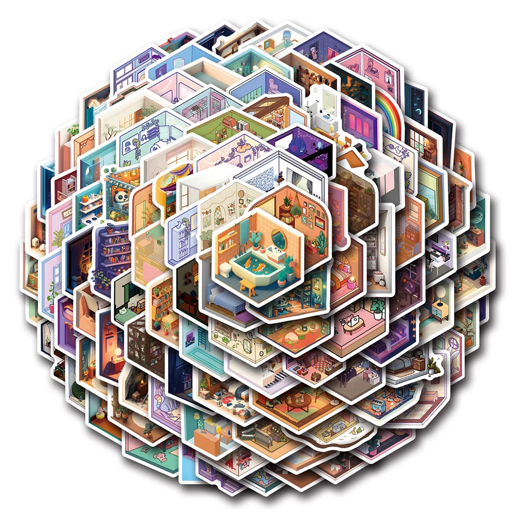 10/30/55/110 шт. Изометрическая комната Граффити Наклейки DIY Бутылка для воды Ноутбук