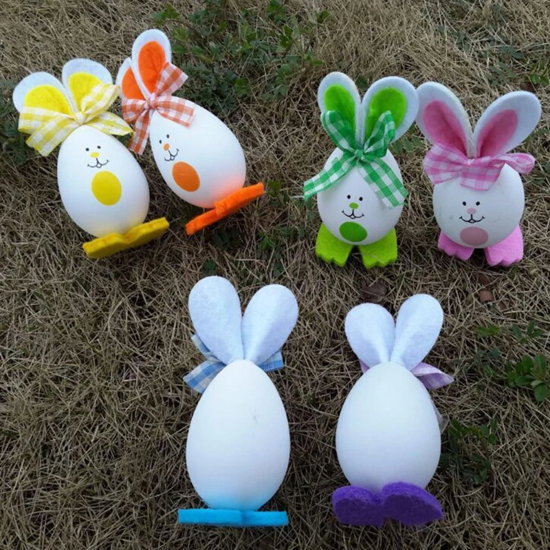 

9 Pcs Simulated Rabbit Eggs 2022 New Easter Decoration Gifts Bow Plastic Egg Kindergarten Toy Ornaments Wall Decoration