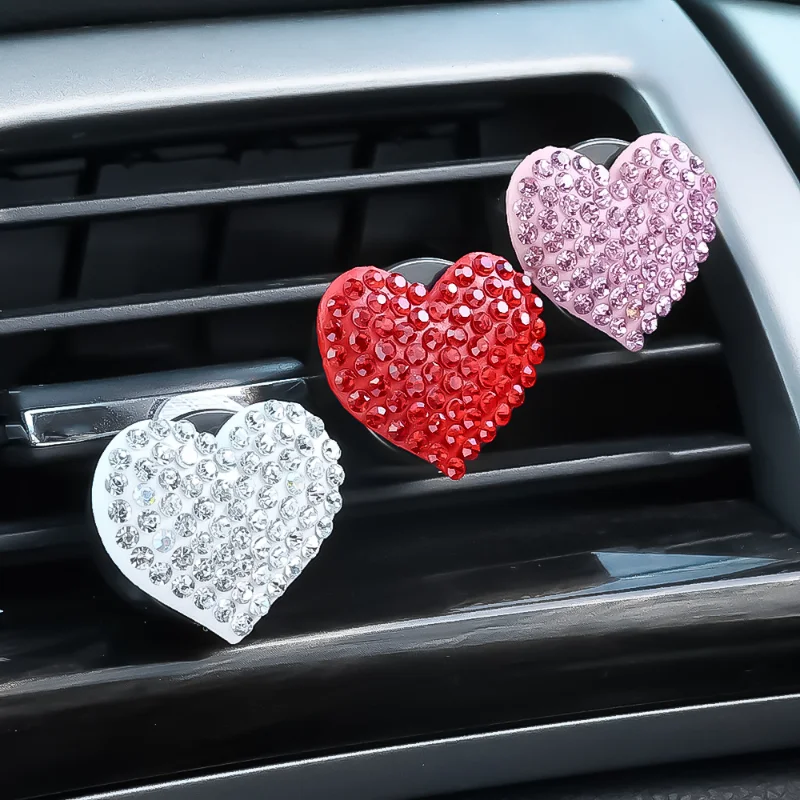 

Car Air Conditioner Love Heart Perfume Clip Decoration Air Outlet Diamond Rhinestone Bling Decor Love Shape Aromatherapy Clip